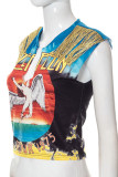 Multicolor Casual Street Print Tassel Patchwork V Neck T-Shirts
