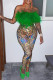 Green Sexy Print Tassel Patchwork Strapless Sleeveless Two Pieces