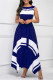 Blue Fashion Casual Print Asymmetrical O Neck Sleeveless Dress