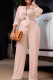 Pink Casual Solid Patchwork Buckle Turndown Collar Long Sleeve Two Pieces