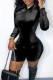 Black Sexy Solid Patchwork Half A Turtleneck Regular Rompers
