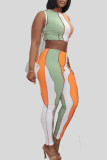Pink Casual Solid Patchwork O Neck Sleeveless Two Pieces