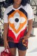 White Brown Fashion Casual Print Patchwork O Neck Short Sleeve Two Pieces