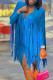 Blue Fashion Casual Solid Tassel Patchwork V Neck Straight Dresses