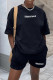 Black Casual Print Patchwork O Neck Short Sleeve Two Pieces