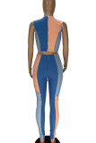 Pink Casual Solid Patchwork O Neck Sleeveless Two Pieces