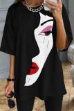 White Casual Print Patchwork O Neck T-Shirts
