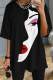 Black Casual Print Patchwork O Neck T-Shirts