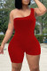 Red Sexy Casual Solid Asymmetrical One Shoulder Skinny Romper