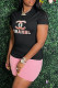 Black Fashion Casual Letter Embroidered O Neck Short Sleeve Two Pieces