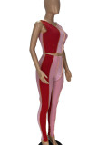 Pink Casual Solid Patchwork O Neck Sleeveless Two Pieces