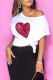 White Red Casual Print Bronzing Patchwork O Neck T-Shirts