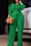 Pink Casual Solid Patchwork Buckle Turndown Collar Long Sleeve Two Pieces