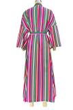 Rose Red Fashion Casual Striped Print Bandage Patchwork Outerwear