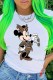 White Fashion Street Character Patchwork O Neck T-Shirts