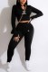 Black Fashion Casual Print Letter Zipper Collar Long Sleeve Two Pieces