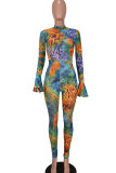 Colour Sexy Print Patchwork O Neck Skinny Jumpsuits