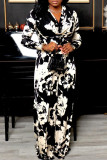Black Red Fashion Casual Print Patchwork V Neck Long Sleeve Two Pieces