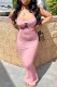 Pink Fashion Sexy Print Backless Spaghetti Strap One Step Skirt Dresses