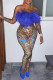 Blue Sexy Print Tassel Patchwork Strapless Sleeveless Two Pieces