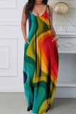 Colour Fashion Sexy Print Backless Spaghetti Strap Long Dress