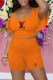 Orange Fashion Casual Print Letter Square Collar Short Sleeve Two Pieces