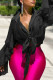 Black Fashion Casual Solid Bandage Patchwork Buckle Asymmetrical Turndown Collar Tops