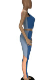 Pink Casual Solid Patchwork O Neck Sleeveless Two Pieces