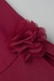 Purplish Red Elegant Solid Patchwork O Neck Long Dress Plus Size Dresses