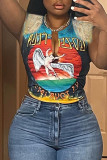 Multicolor Casual Street Print Tassel Patchwork V Neck T-Shirts