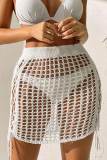 White Sexy Solid Hollowed Out Patchwork Frenulum Swimwears Cover Up