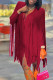 Burgundy Fashion Casual Solid Tassel Patchwork V Neck Straight Dresses