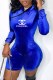 Blue Fashion Street Print Letter Mandarin Collar Rompers