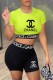 Fluorescent Green Fashion Casual Print Patchwork Letter O Neck Short Sleeve Two Pieces