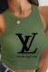 Army Green Fashion Sexy Print Letter O Neck Tops