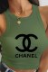 Army Green Fashion Street Print Letter O Neck Tops