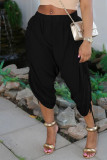 Black Casual Solid Patchwork Draw String Fold Asymmetrical High Waist Solid Color Bottoms