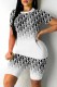 Black Fashion Casual Print Patchwork O Neck Short Sleeve Two Pieces