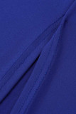 Blue Fashion Casual Solid Patchwork Slit Off the Shoulder Short Sleeve Dress