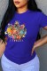 Blue Fashion Street Print Patchwork O Neck T-Shirts