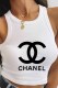 White Fashion Street Print Letter O Neck Tops