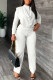 White Casual Work Solid Patchwork Buttons O Neck Long Sleeve Two Pieces