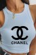 Light Blue Fashion Street Print Letter O Neck Tops