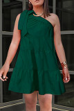 Green Sexy Casual Solid Bandage Backless Oblique Collar Sleeveless Dress
