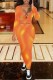 Orange Fashion Sexy Tie Dye Letter U Neck Long Sleeve Two Pieces