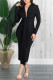 Black Fashion Casual Solid Patchwork V Neck Long Sleeve Dresses