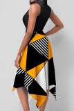 Red Casual Print Patchwork Buckle Turndown Collar Irregular Dress Dresses