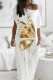 White Fashion Casual Print O Neck Short Sleeve Dress