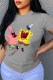 Grey Fashion Street Character Patchwork O Neck T-Shirts