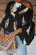 Black Gray Fashion Casual Print Patchwork Off the Shoulder Tops